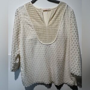 Women's Cream Crochet Lace Overlay Tunic Top
